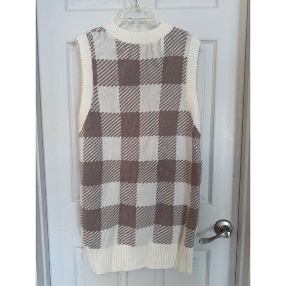 Abercrombie & Fitch Cream and Tan V-Neck Sleeveless Sweater Vest Large Petite - Picture 4 of 7